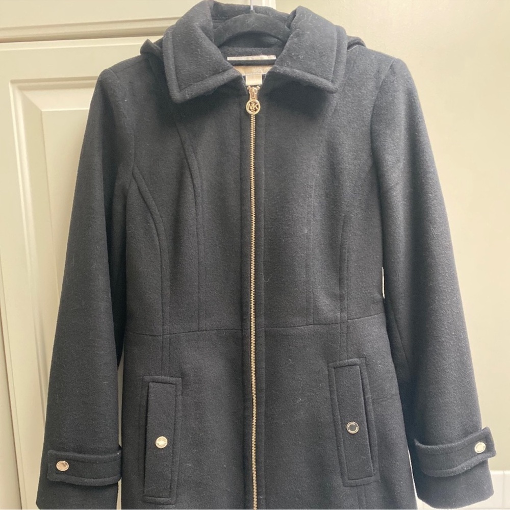 Michael Kors Gray Wool Blend Full Zip Hooded Pea Coat, Size 22W